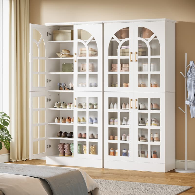 8-Tier Tall Shoe Cabinet with Doors & Led Lights and Adjustable Shelves