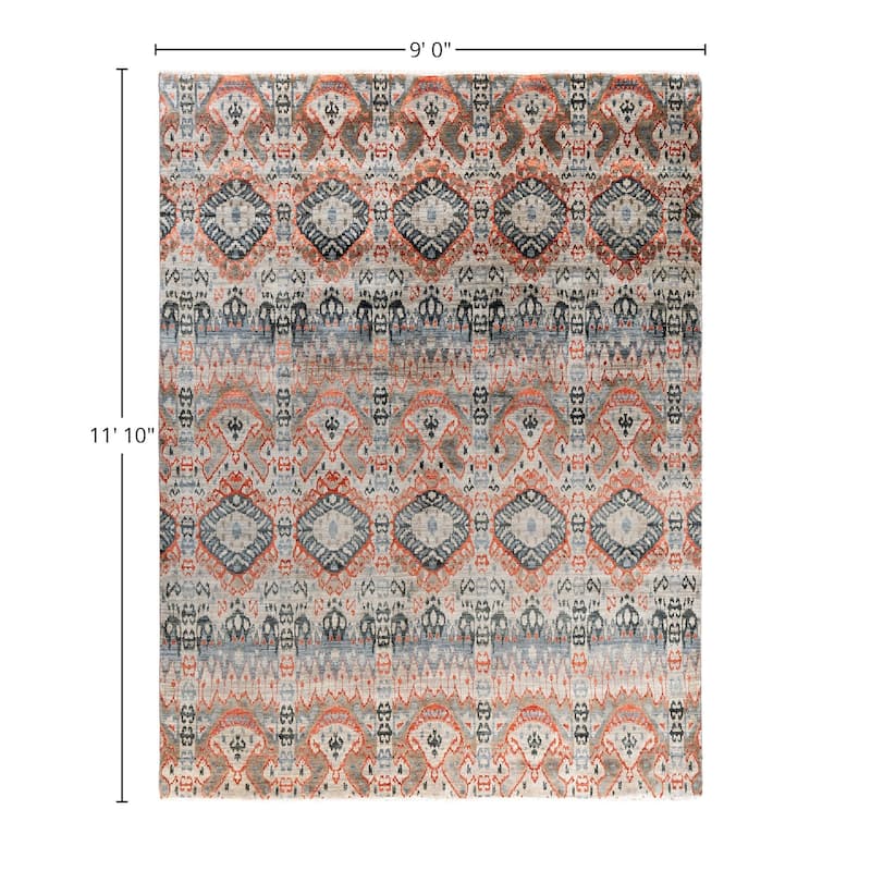 Ikat One-of-a-Kind Hand-Knotted Area Rug, Gray - 9' 0" x 11' 10"