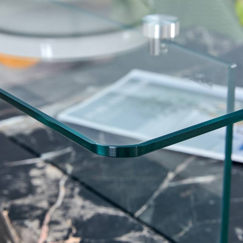 Modern Two-Tier Square Coffee Table -Elegant Combination Of Glass And Marble Pattern Sticker