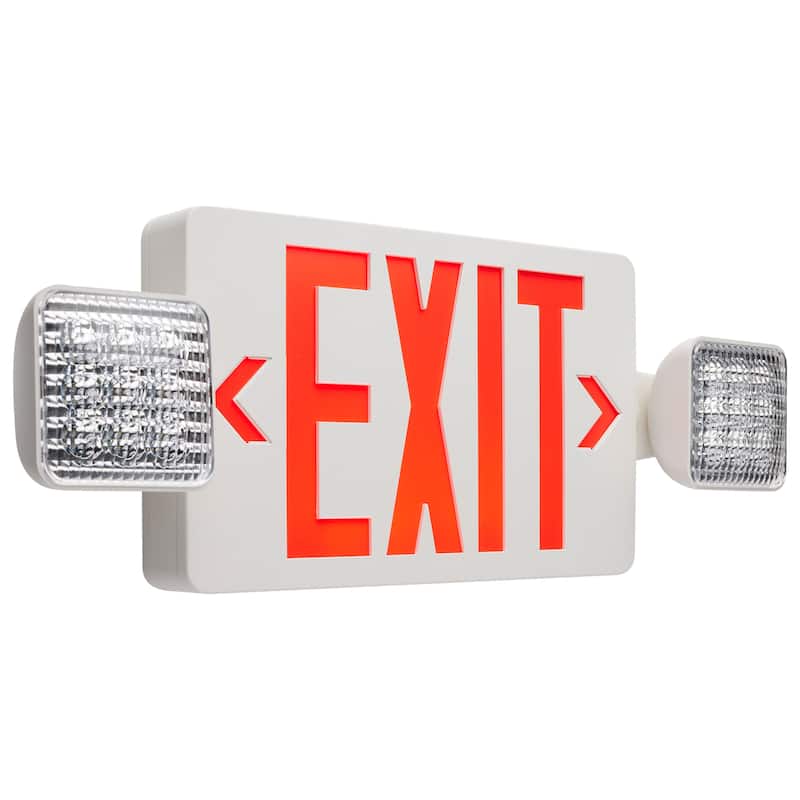 Combination Red Exit Sign/Emergency Light 90min Ni-Cad backup 120/277V Dual Head - White - White