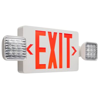 Combination Red Exit Sign/Emergency Light 90min Ni-Cad backup 120/277V Dual Head - White