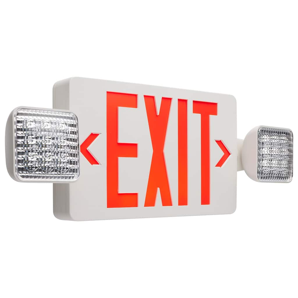 Combination Red Exit Sign/Emergency Light 90min Ni-Cad backup 120/277V Dual Head - White