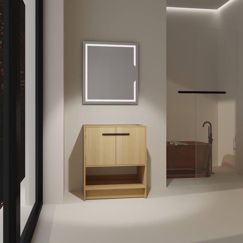 GDFStudio - Lisbon Modern Minimalist Freestanding Bathroom Vanity Cabinet with Soft Close Doors, Open Shelf, Sink NOT INCLUDED