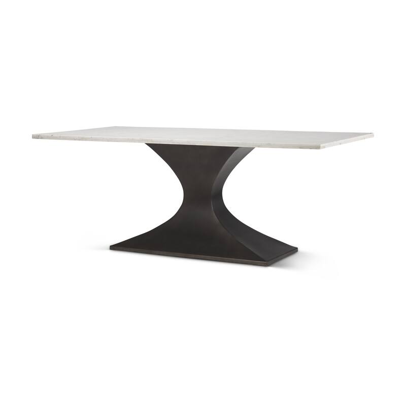 Maxton Light Brown Solid Wood w/ Black Iron Pedestal Base Rectangular Dining Table - 79.0L x 39.0W x 30.0H - Black/White