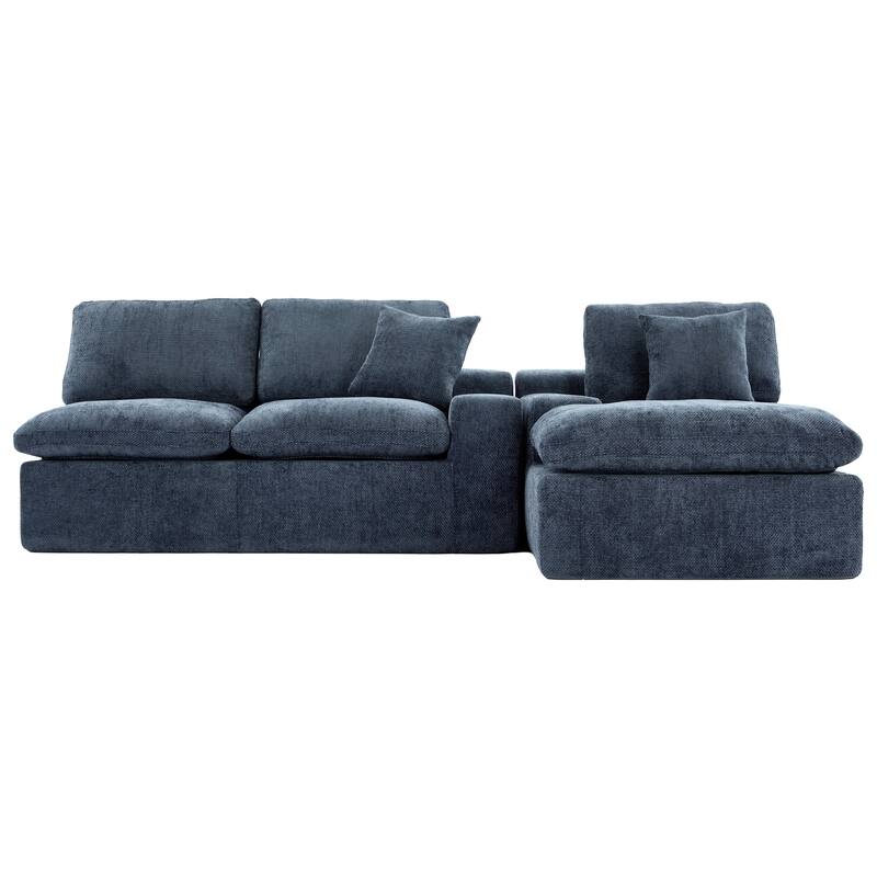 L-Shape Cloud Sectional Sofa with Chaise, Chenille Modular Boneless Upholstered Couche, Full-Compressed Sofa with Side Pockets