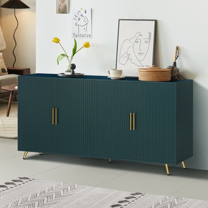 Wood TV Stand with Storage Cabinet & Adjustable Shelves - 15.70 x 60.00 x 32.30 - Green