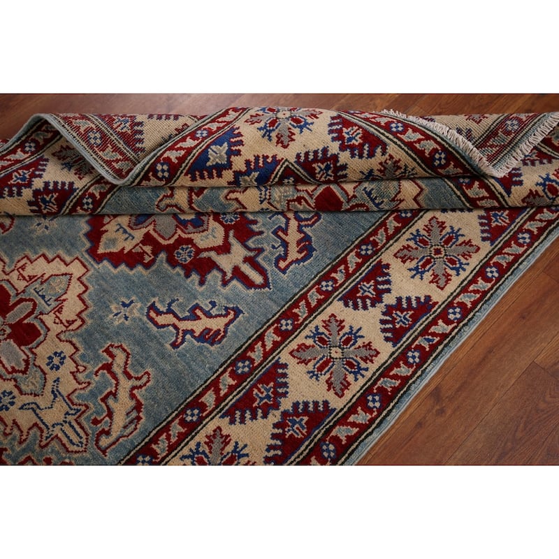 Light Blue Kazak Rug Hand-Knotted Traditional Wool Carpet - 3'11" x 6'0"