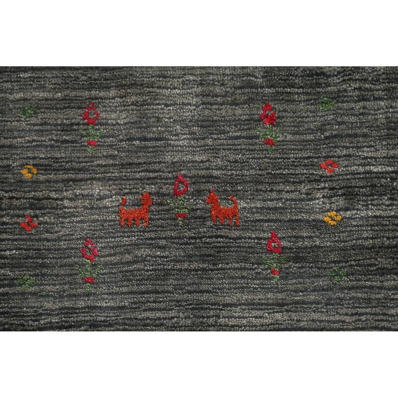 Gray & Green Gabbeh Oriental Area Rug Handmade Wool Carpet - 7'9"x 9'9"