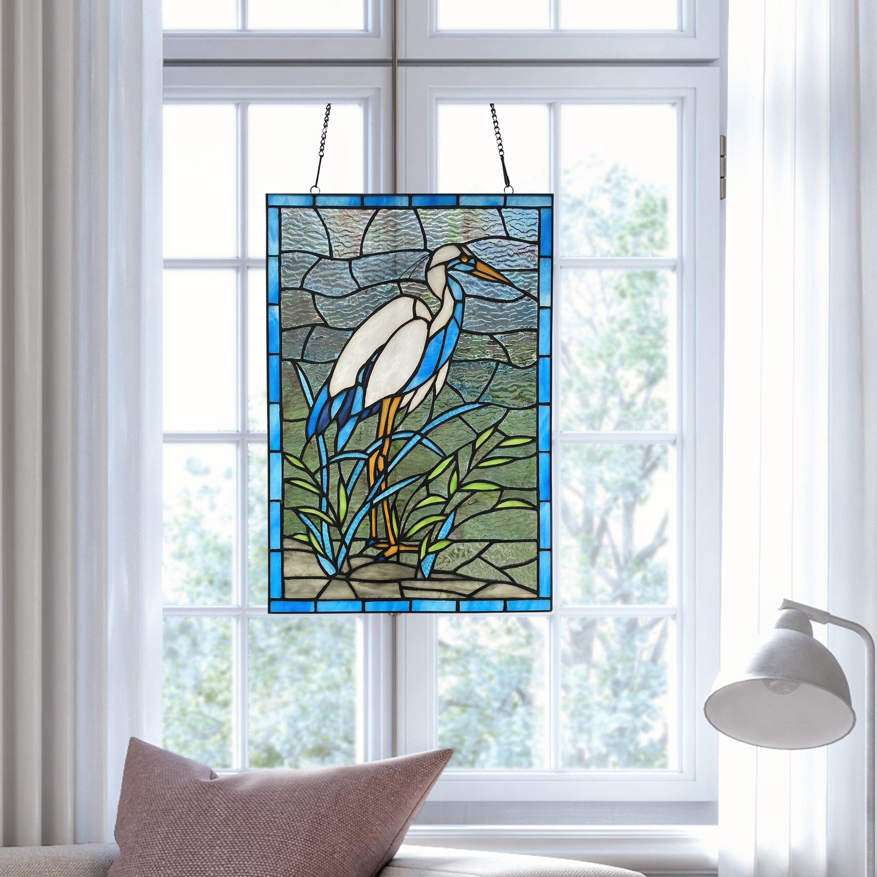 River of Goods 18-Inch Majestic Crane Tiffany-Style Stained Glass
