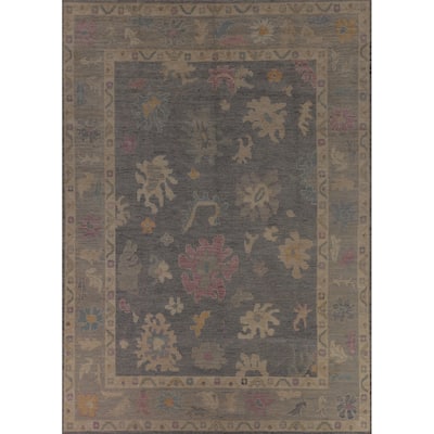 Vegetable Dye Gray Oushak Turkish Area Rug Handmade Wool Carpet - 9'3"x 12'6"