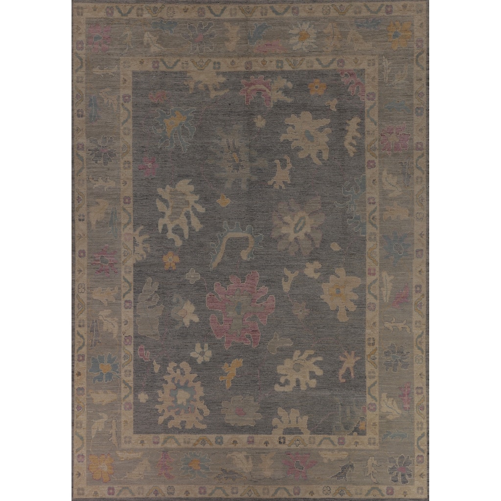 Vegetable Dye Gray Oushak Turkish Area Rug Handmade Wool Carpet - 9'3"x 12'6"