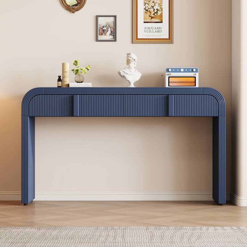 Entryway Console Table Modern Narrow Long Sofa Table Foyer Table with 2 Grooved Storage Drawers, 55''L x 14.9''W x 31.4''H - Navy Blue