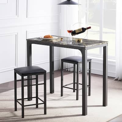 VECELO Home Kitchen Counter Dining Table and Chairs Set, Dining Table Set with 2 Stools,3 Piece Counter Height for Kitchen