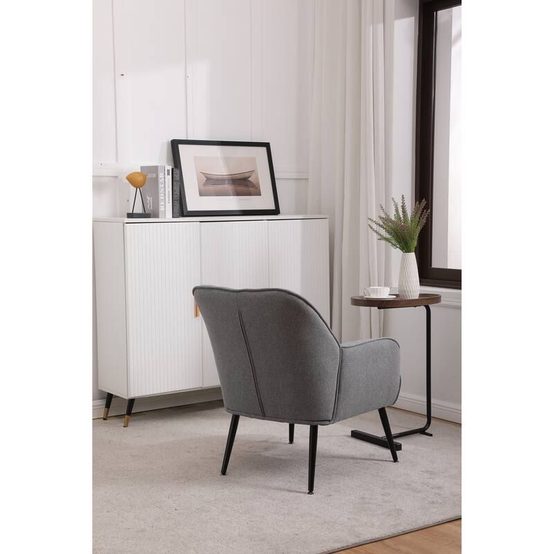 Modern Mid Century Chair Linen Sherpa Armchair for Living Room Bedroom Office Easy Assemble