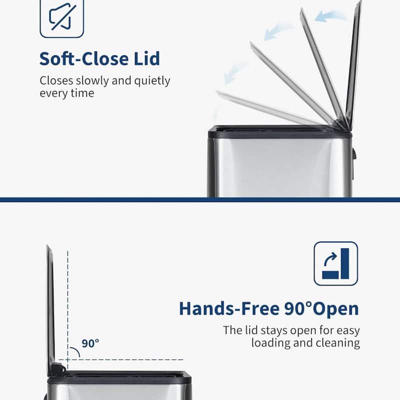 18L Soft-Close Lid Compact Stainless Steel Trash Can for Kitchen, Bathroom