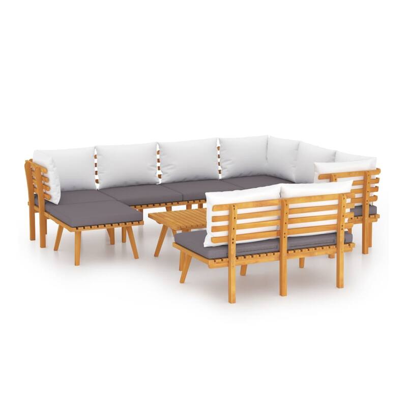 Roma 9pc Modular Outdoor Sofa and Table Set, Solid Wood, Gray, White