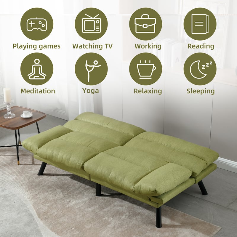 COOLMORE Linen/Microsuede/Teddy Loveseats Convertible Sleeper Sofa with metal feet