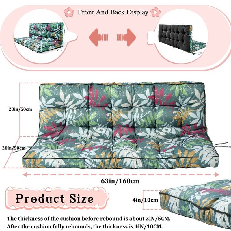 Porch Swing Replacement Cushion, 55in Outdoor Bench Cushions with Backrest Thicken 4"
