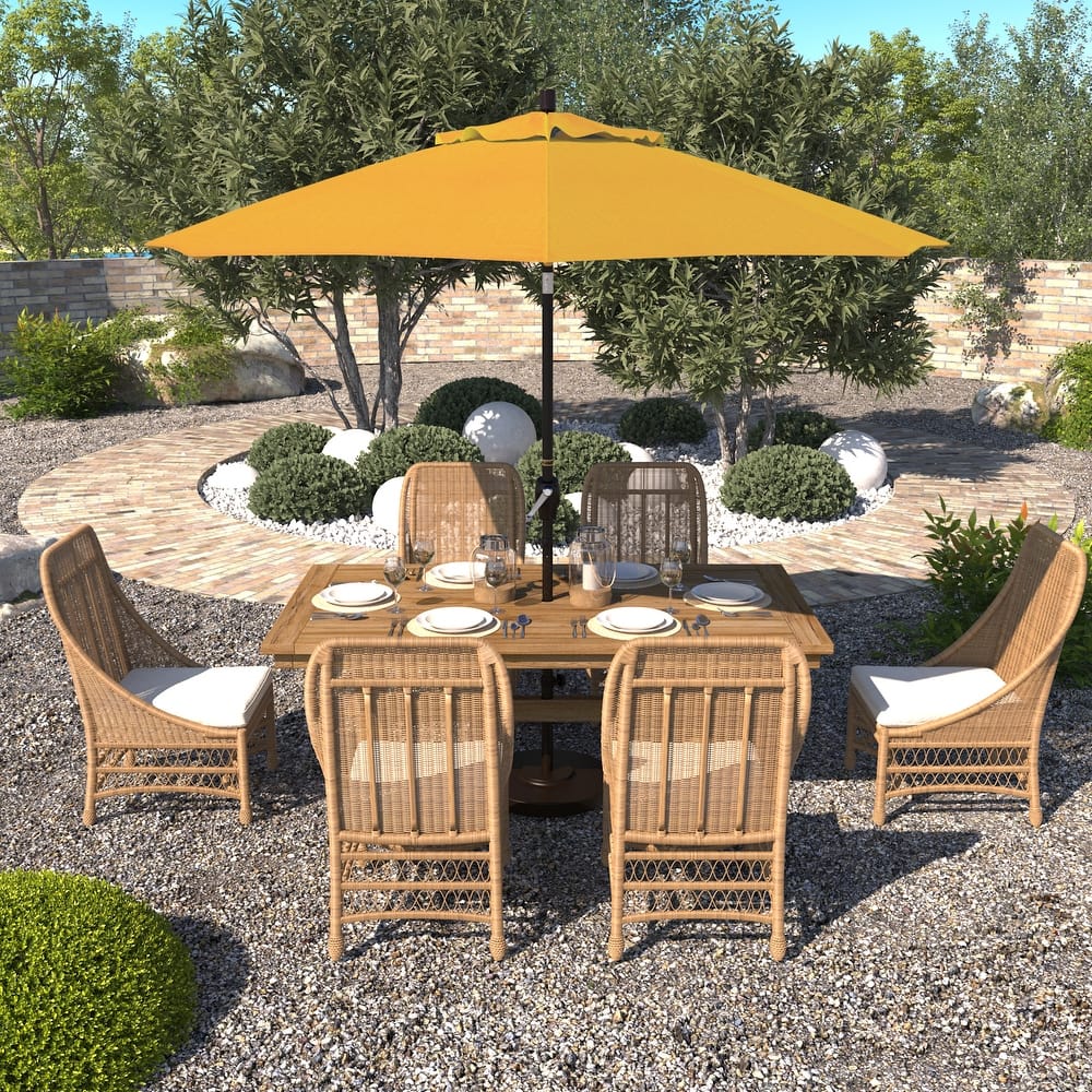 California Umbrella 9' Round Crank Lift Push Button Tilt Bronze Aluminum Patio Umbrella with Pacifica Pacific Blue Fabric