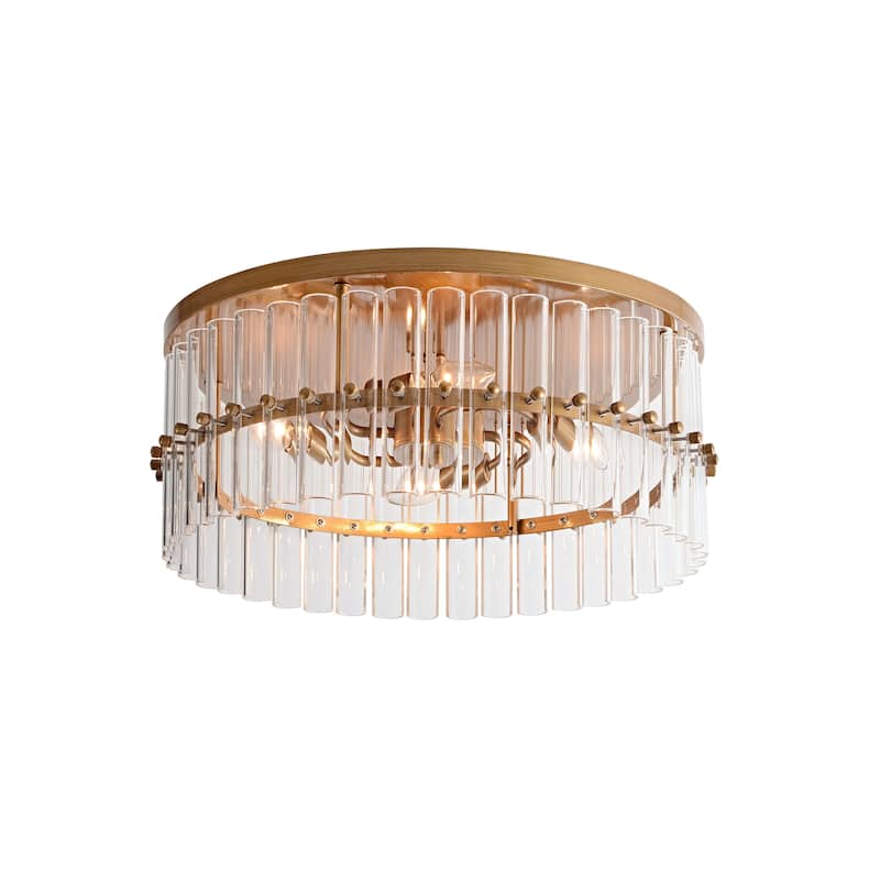 Casandra 18.7" 4-Light Hollow Half-cut Glass Drum Flush Mount - Brushed Brass