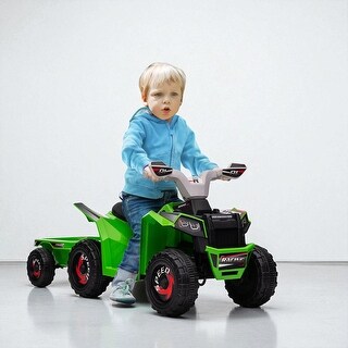 6V Kids Electric ATV Quad Ride-On Car with Back Trailer, Forward/Reverse, Wear-Resistant Wheels, for Toddlers 18-36 Months