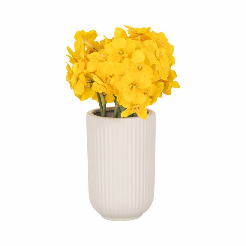 Sagebrook Home Ceramic Ridged Vase Classic Decorative Vase for Home or Office Flower Display