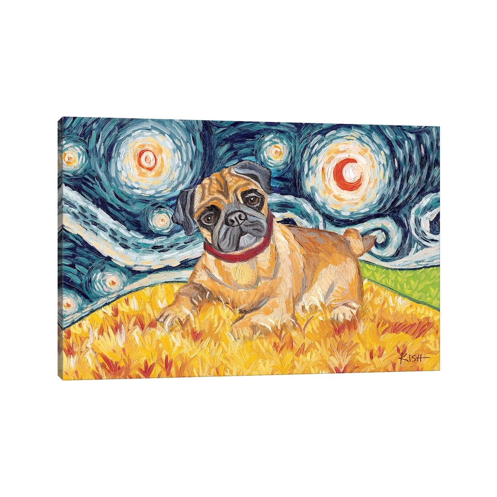 iCanvas "Pug On A Starry Night" by Gretchen Kish Serrano Canvas Print