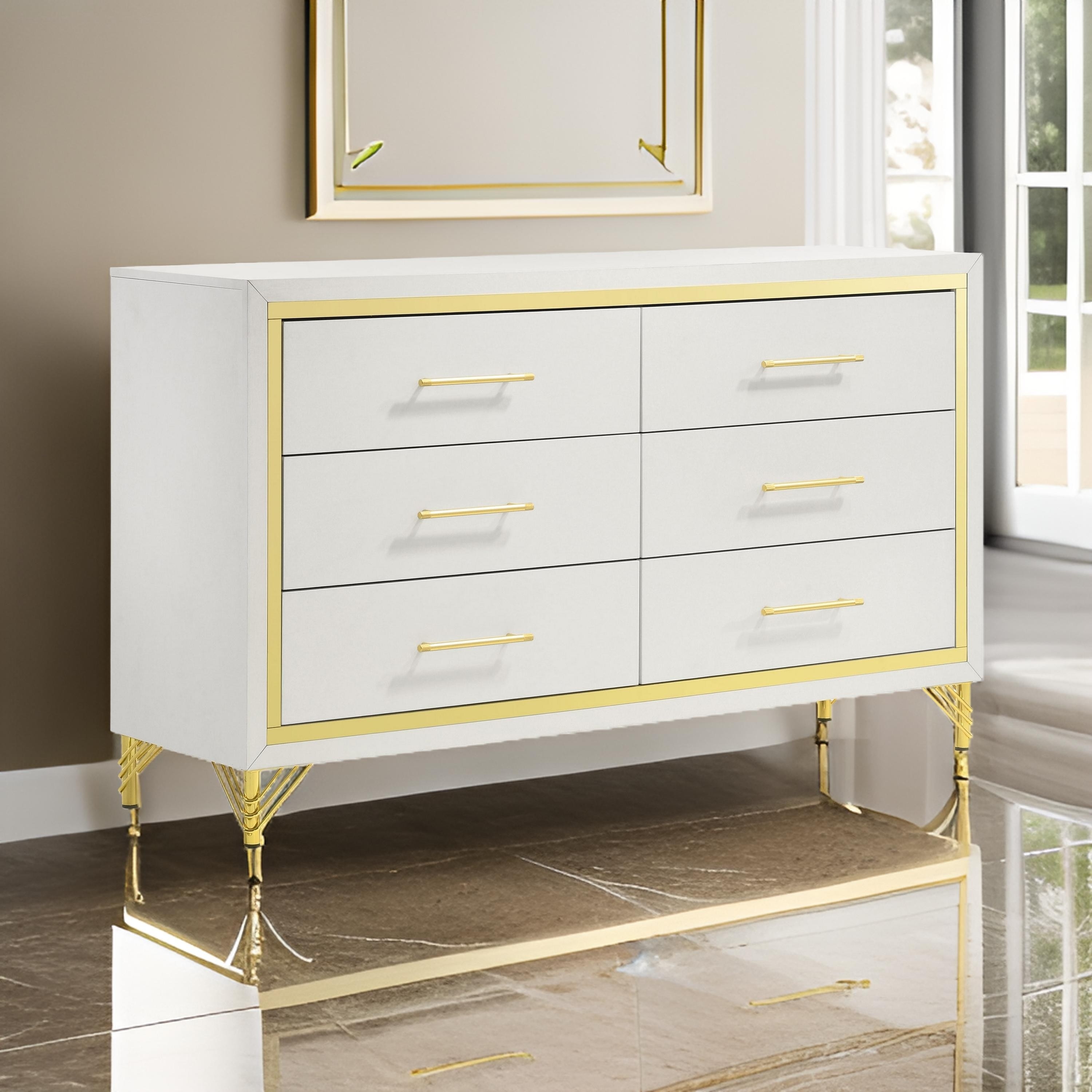 white dresser gold legs Tradare for Bedroom, Modern 7 Drawer Dresser with Handles and Metal Legs, White and Gold Dressers & Chest of Drawers for Hallway, Entryway : Home & Kitchen The straight White 6 Drawer Dresser w/Gold