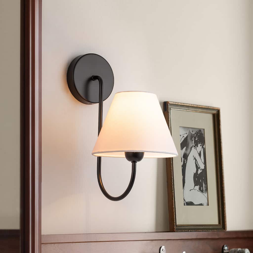 1-Light Modern Minimalist Black Fabric Wall Sconce for Cozy Bedroom & Living Spaces - 1 light