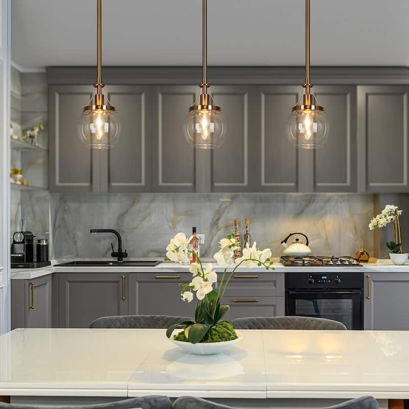Beta Modern Gold 1-Light Mini Glass Pendant Light for Kitchen Island Dining Room - D 4.9" x H 7.6"