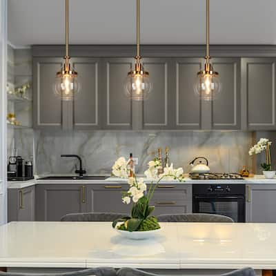 Beta Modern Gold 1-Light Mini Glass Pendant Light for Kitchen Island Dining Room - D 4.9" x H 7.6"