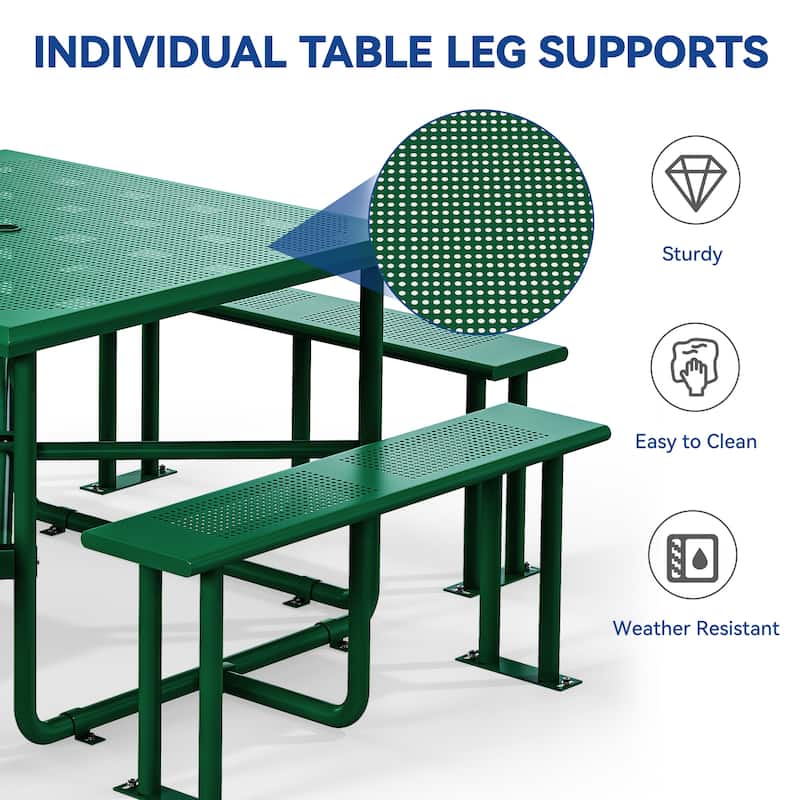 Outdoor 46'' Square Top Picnic Table with Umbrella Hole