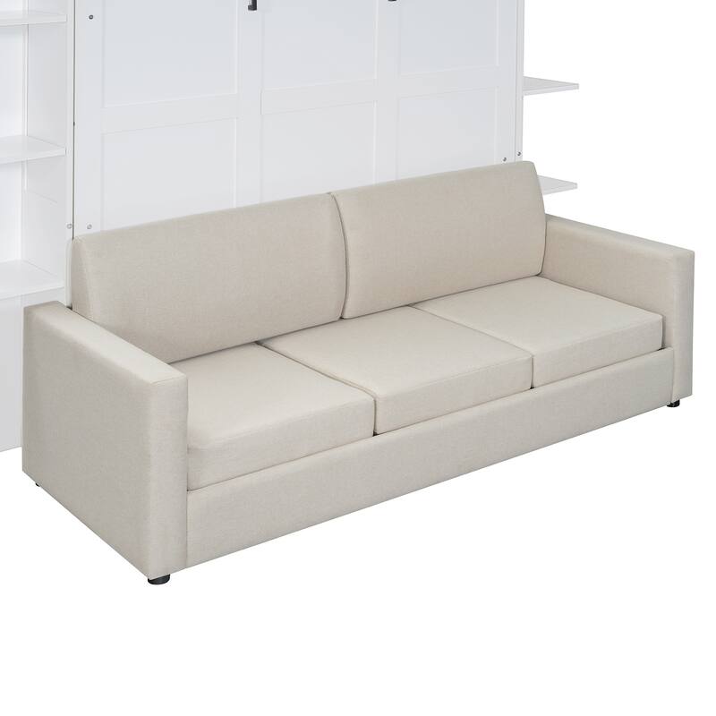Queen Murphy Wall Bed with Built-In Sofa, Fold-Away Design, and Storage Cabinet for Space-Saving Living Spaces