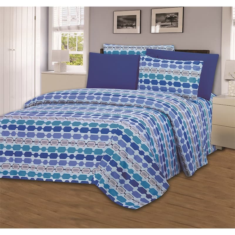 Hotel Club 1800 Super Soft Blue Moon Print Sheet Set with Bonus Pillowcases - Blue Moon - Queen