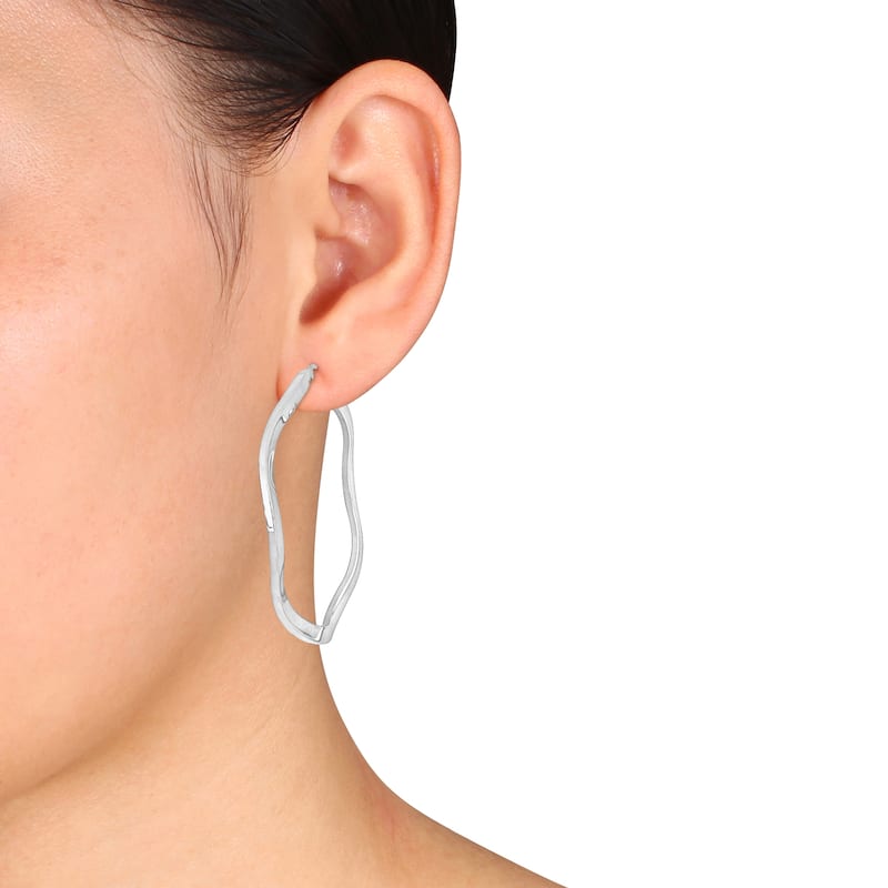 Miadora Sterling Silver 58mm Round Wave Hoop Earrings
