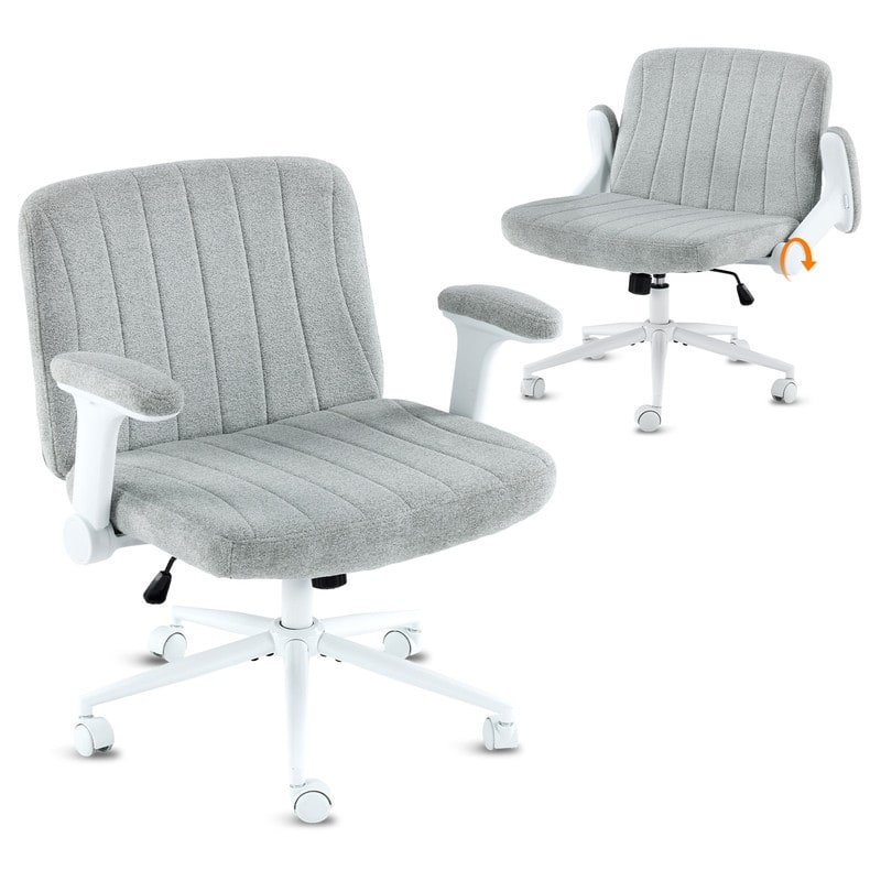 Chenille Swivel Chair With Adjustable Flip-Up Arms For Cross-Legged