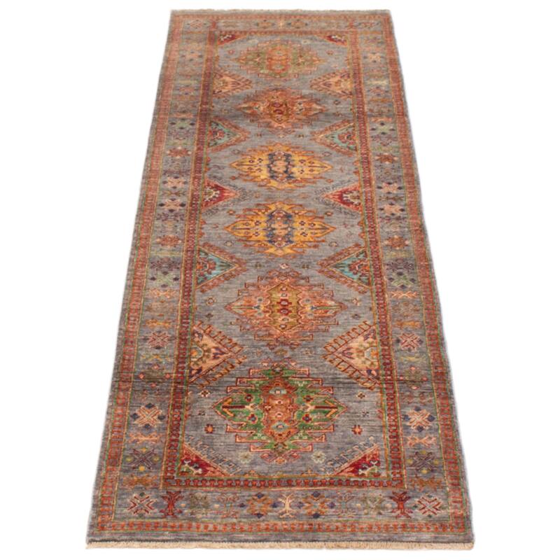 ECARPETGALLERY Hand-knotted Modern Ersari Light Grey Wool Rug - 2'9 x 8'0