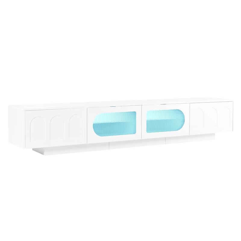 Functional TV Stand with Geometric Fluted Glass Doors, APP-Controlled LED Lighting for TVs Up to 95", Storage Cabinet & Drawers