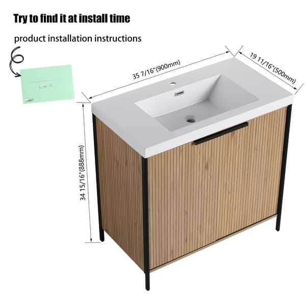 dimension image slide 3 of 5, 24"/30"/36"/48"/60" FreeStanding Bathroom Vanity with Sink, Floor Stand Bathroom Vanity with Soft Close Door and Shelf