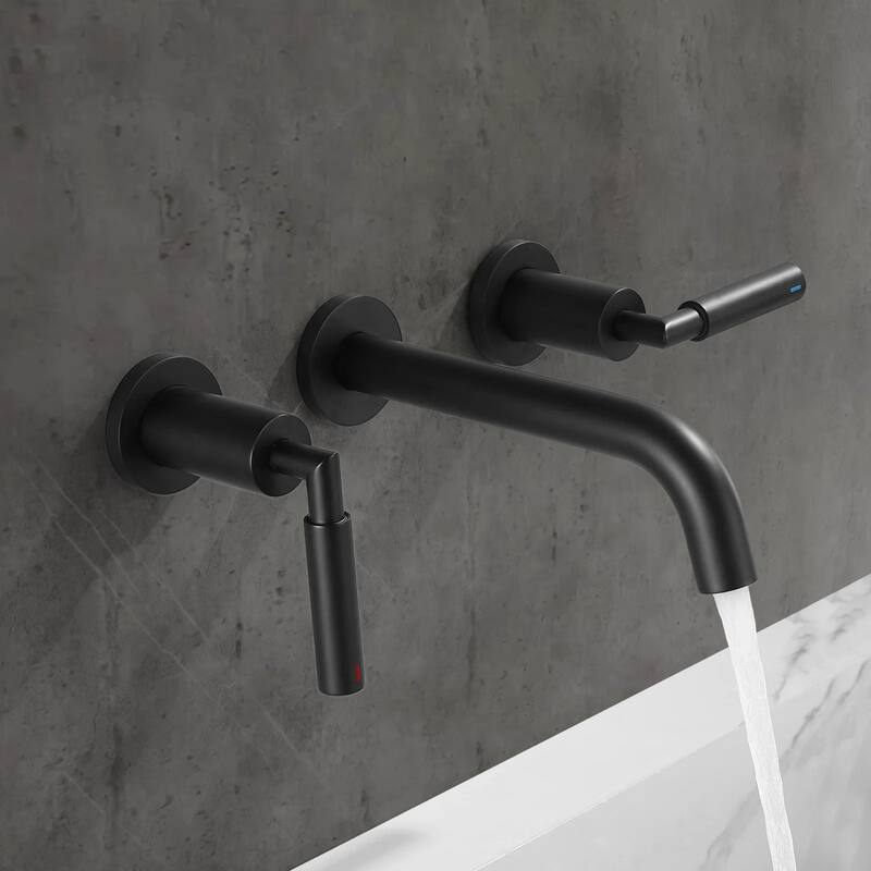 Solid Brass Wall Mounted Widespread 2-Handle Bathroom Faucet With Pop-up Drain Assembly