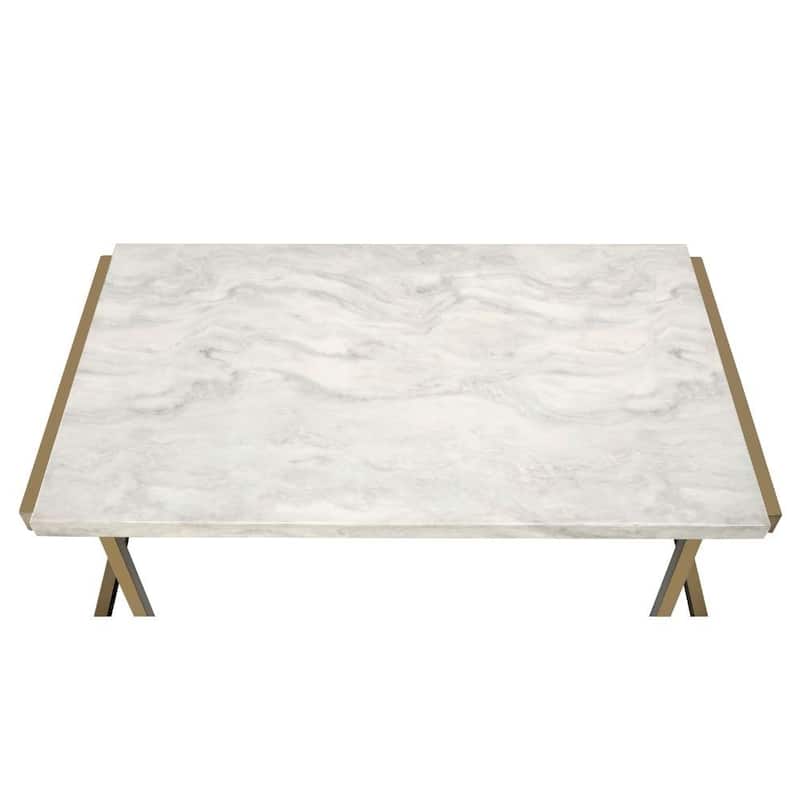 HomeRoots 44" White And Gold Faux Marble And Iron Coffee Table