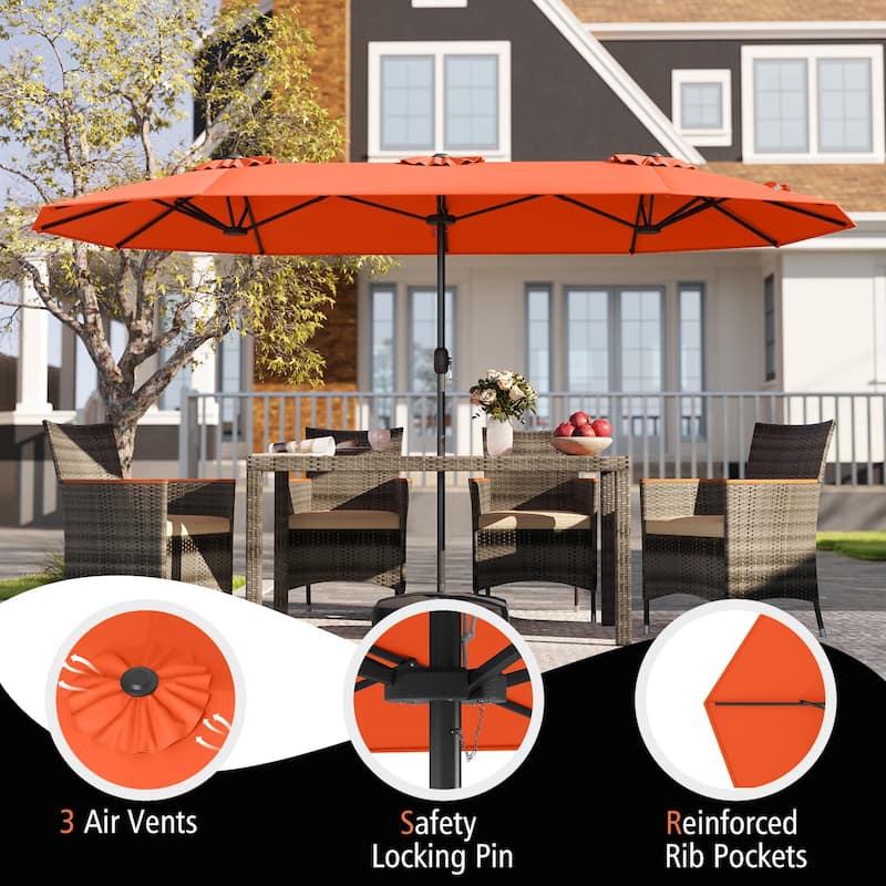 Gymax 13FT Double-sided Patio Umbrella w/ Crank Handle Umbrella Base
