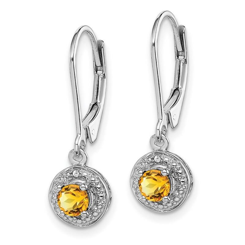 Curata 925 Sterling Silver Dangle Polished Leverback Diamond and Citrine Earrings - 26x7mm