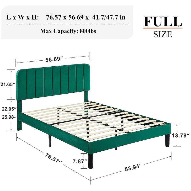 Javlergo Upholstered Platform Bed Frames with Height Adjustable Headboard, Sturdy Wooden Slats/Noise-free