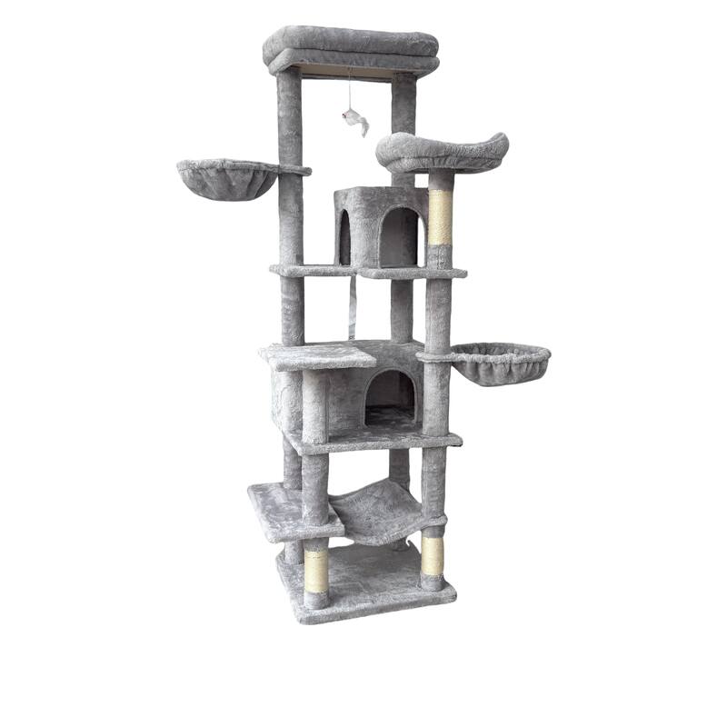 68 in Tall Multi-Level Green Cat Tree with Hammocks, Hanging Basket, Cat Cave, Removeable Cushion, Scratching Posts