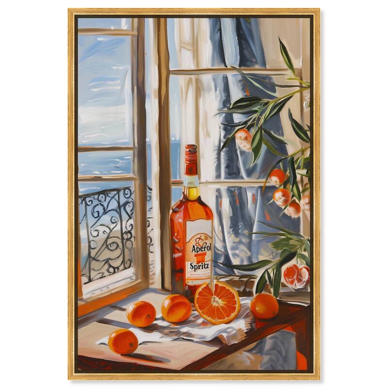 Orange Aperol by the Sea Canvas by Art Remedy - Gold - 10" x 15"