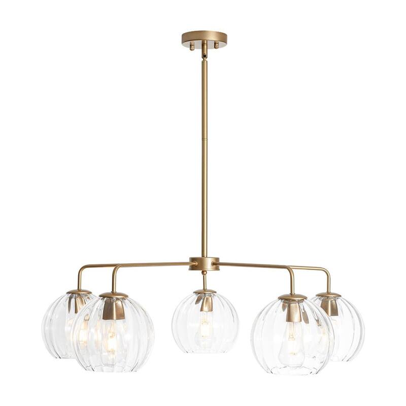 5-Light Modern Linear Clear Glass Sphere Chandelier for Dining Room - 33.5 in