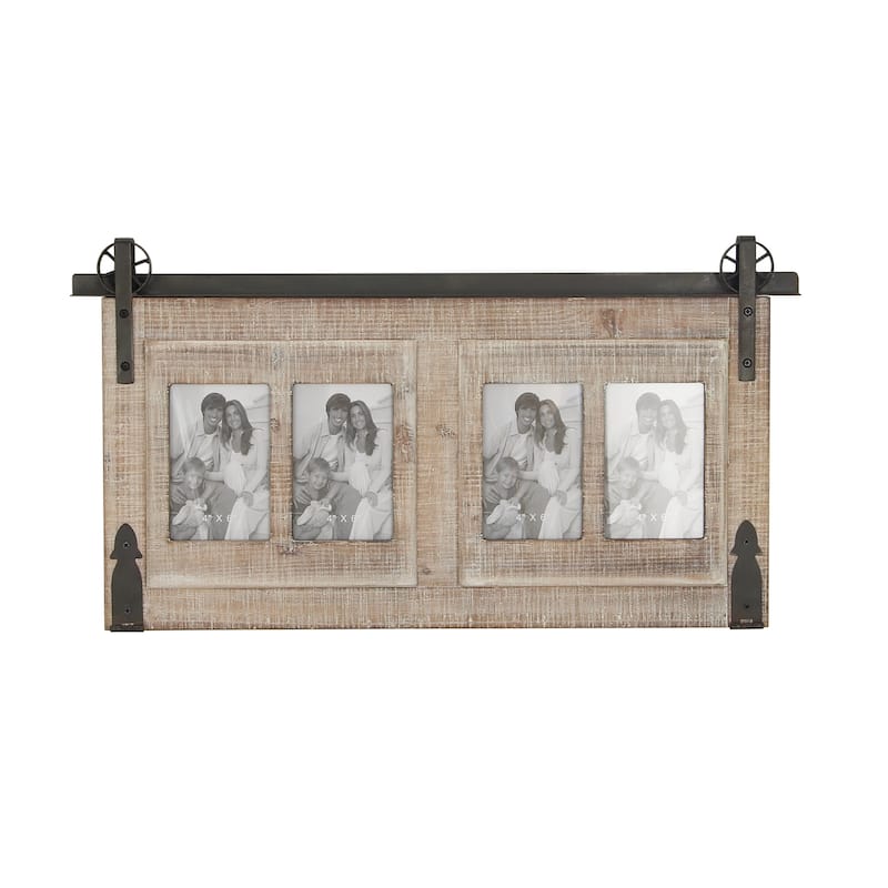 Brown Wooden 4 Slot Wall Photo Frame with Metal Accent