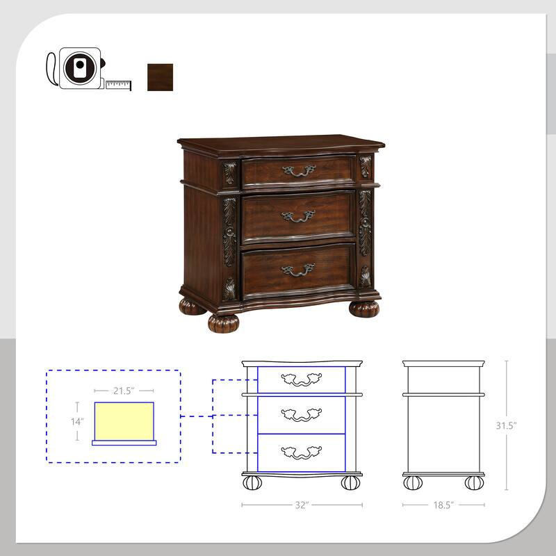 Carla 3-Drawer Nightstand