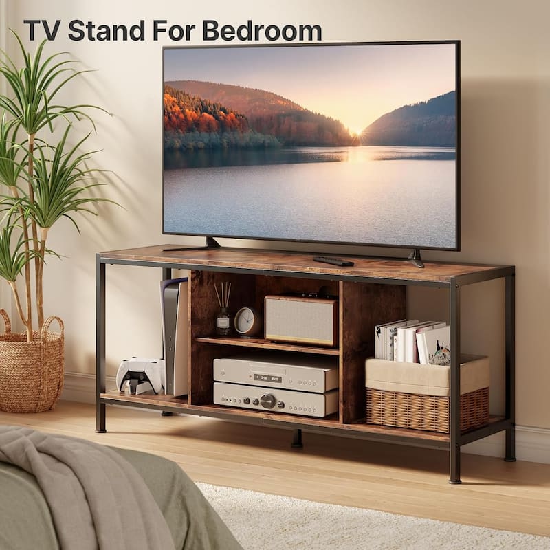 Classic Wood 55 in. TV Stand with Open Shelving for 65 in. TV 3 Tier Game & Entertainment Center TV Stand